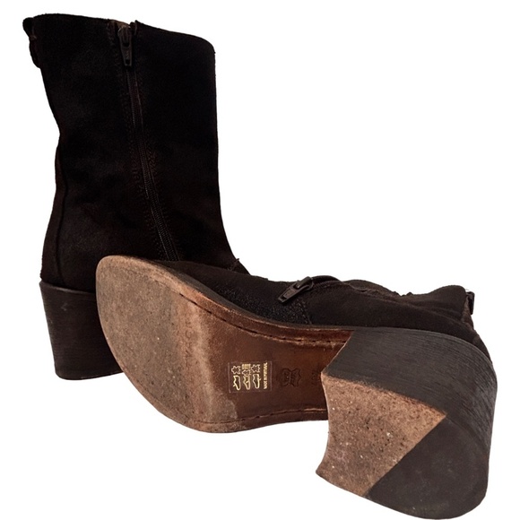 JL J. Litvack Moto Boots Bootie Brown Suede Four Buckle Chunky Stacked Heel - Picture 11 of 16